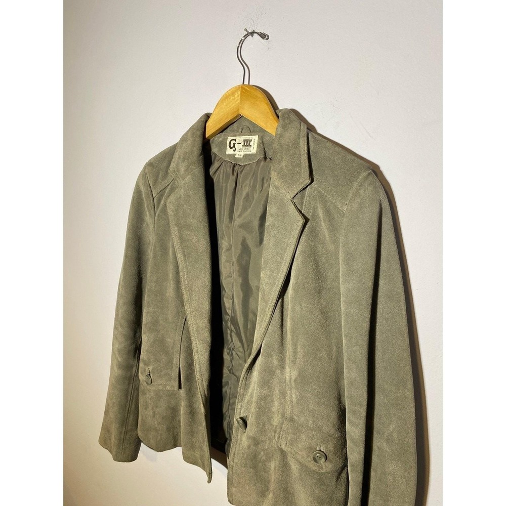 Gray G-III Suede Leather Blazer Vintage 90s Minimalist Size 7/8 Women